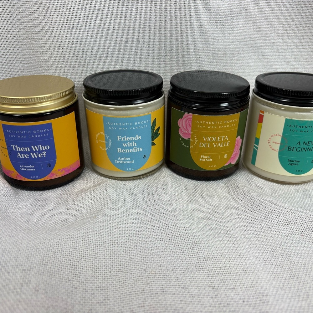 Authentic Books Soy Scented Candle Set - Lavender, Amberwood, Almond, Water Mint